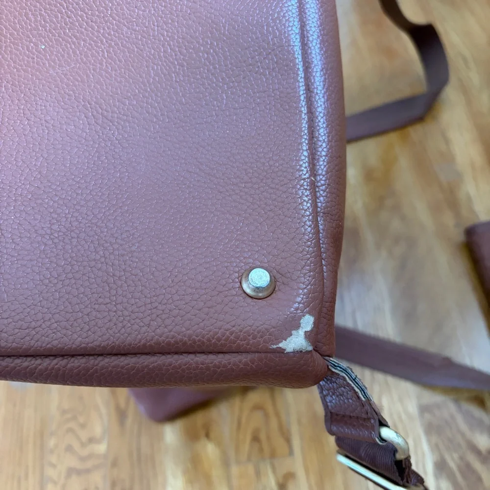 Freshly Picked Chestnut Brown Pebbled Leather Baby Backpack with Changing Pad